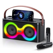 Karaoke Machine, Portable Bluetooth Speaker with 2 Wireless Microphones