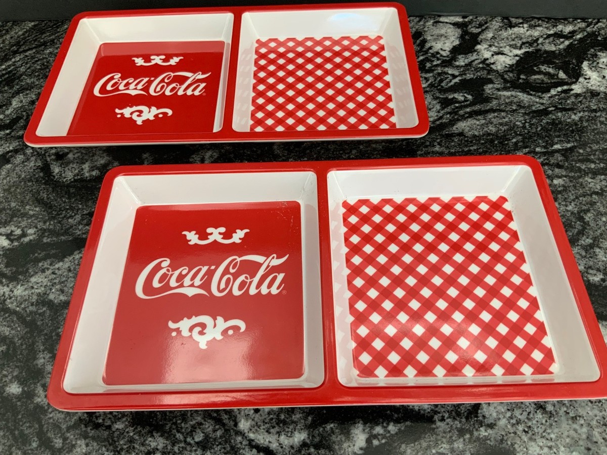 Set of 2 Gibson Coca-Cola Melamine Divided Trays Red & White Set of 2 Gibson Coca-Cola Melamine Divided Trays Red & White
