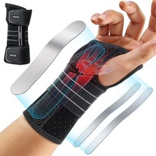 Rakiie Carpal Tunnel Wrist Brace, Ergonomic Night Support Brace with 3 Metal Spl