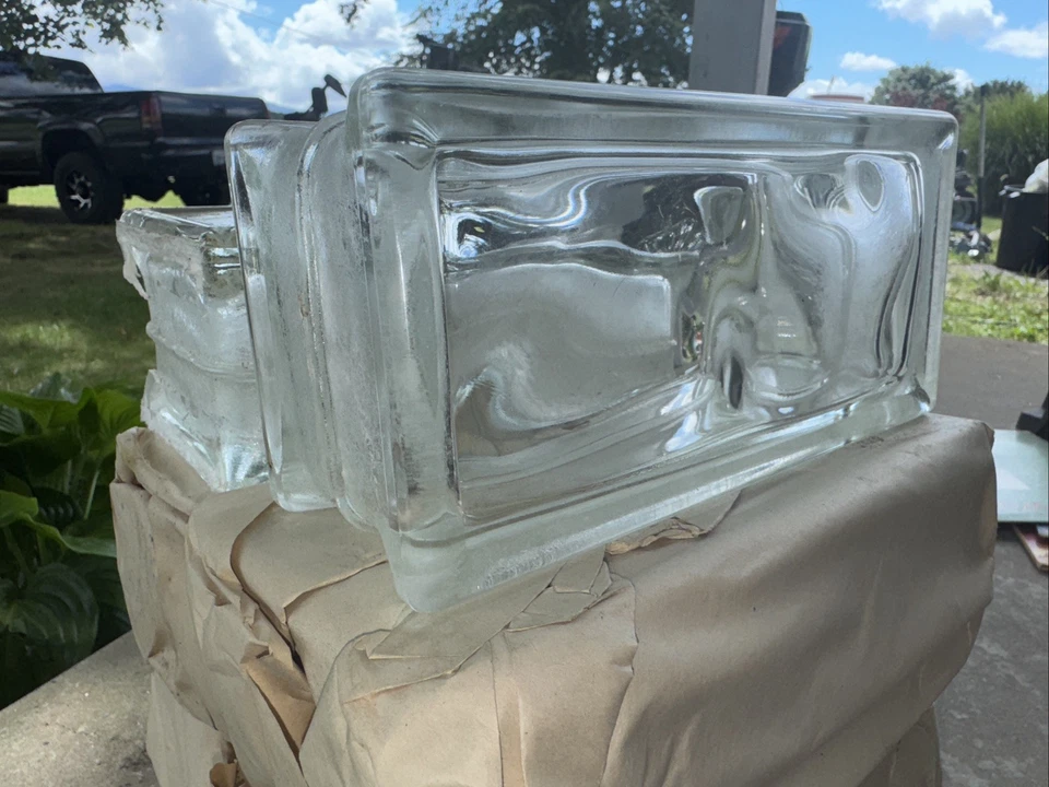 Bloque de vidrio arquitectónico vintage ladrillo ondulado 7 3/4 x 3 3/4 X 3 Foto 2 de 4