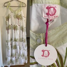 NWT Victoria Dunn Women’s XL Maxi Sundress Tiered White Light Green Palm Trees