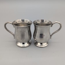 Pewter Miniture 2.5 oz Mug Cup 2" Tall , Set of 2 Pair Vintage