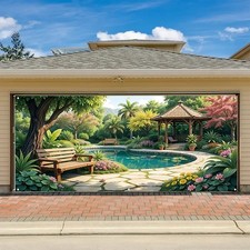 Japanese Park Bench Garden Garage Door Banner Cover Banner Fibre Weaving Decor