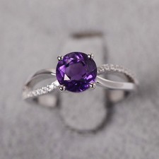 925 Sterling Silver Purple Amethyst Ring Natural Gemstone Cocktail Women Ring