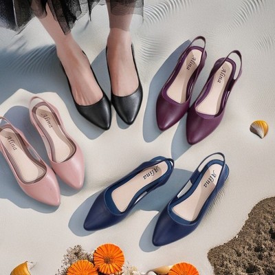 Damen Slingbacks Low Heels Sandalen Slip On Pointed Toe Hollow Out Pumps Neu