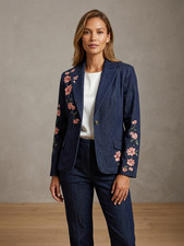 Single-Breasted Floral Embroidery Blazer Indigo, Sample, Size S