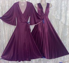 VTG L WINE VANITY FAIR LINED Nylon WRAP Peignoir Robe Nightgown Negligee Gown
