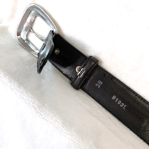 Ceinture homme Tony Lama 38 cuir concho noir western 9193L argent or festonné - Photo 5/10