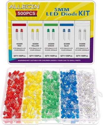 5MM LED Diode Light Assortment Kit 5 Colors Low Voltage Circuit Emitting Diodes