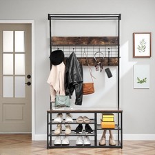 Hall Tree with Bench Shoe Storage 39.9in Coat Rack Entryway Bench w Hooks Rod