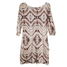 Express Ikat Tie Dye 2010s Mini Dress 3/4 Sleeve Boat Neck Dress Med