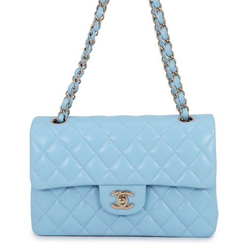 CHANEL Matelasse W Flap ChainShoulder Bag Size 23 Calfskin Sky Blue A01113