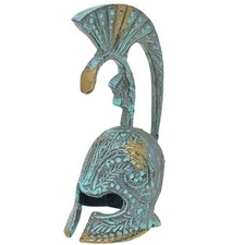 Casco Corintio Griego Estatua Azul Verde Pátina Guerrero Espartano Decoración