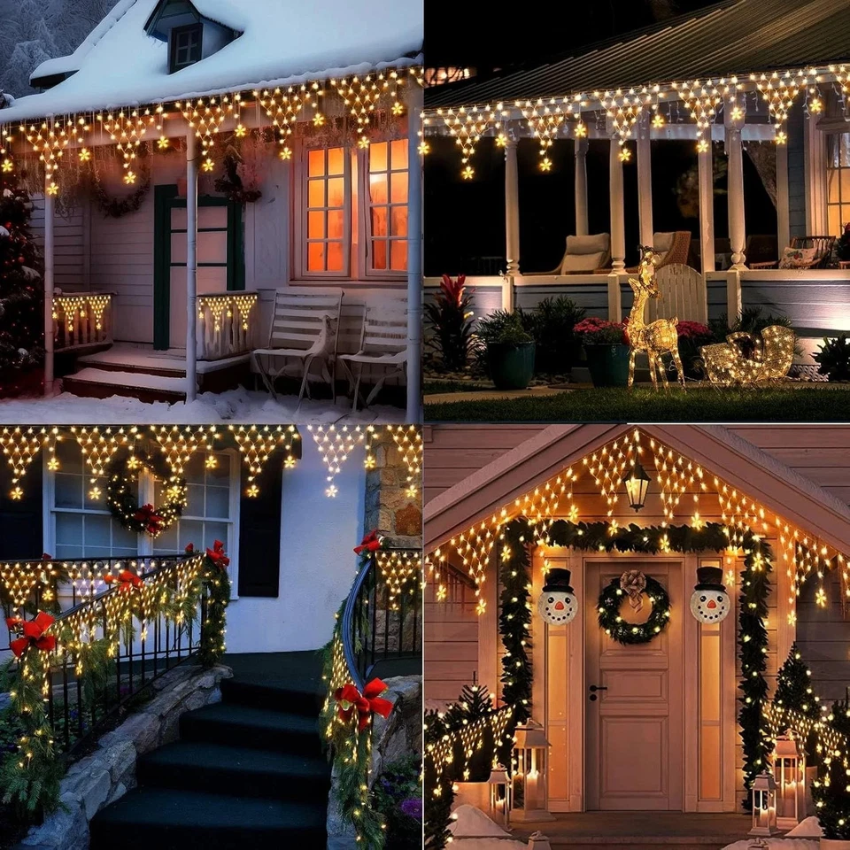 Luces de hadas de Navidad LED cascada de hielo conectables al aire libre decoración del hogar de Navidad Foto 4 de 4