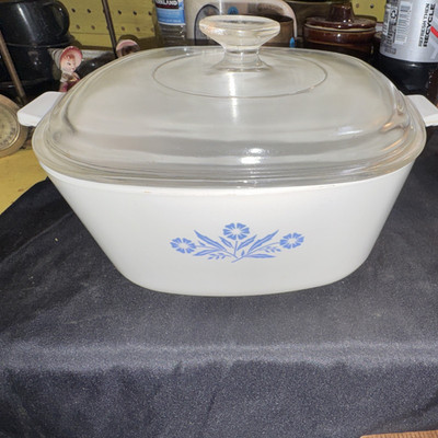 CorningWare 5 Qt Square Casserole w Lid & Handle Blue Floral Pattern A-19 A-9-C