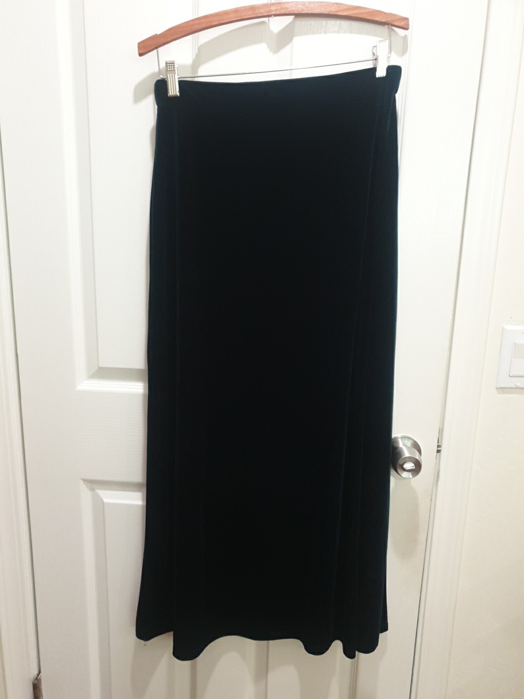 VTG Skirt Womens XL Medium Dark Green Kelly Elastic Pull On Velvet  Midi A- Line