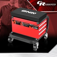 3-Drawer Rolling Mechanic Seat Garage Shop Roller Stool w/ Tray & Storage Slots