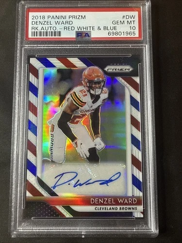 2018 Panini Prizm Red White &amp; Blue Denzel Ward  RC Auto PSA 10 Gem Mint LOW POP