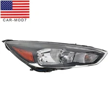 Headlight Passenger Side For 2015-2018 Ford Focus Halogen Black W/LED DRL