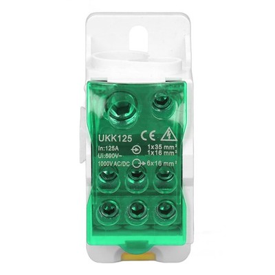 Ukk125 Din Rail Distribution Box Rise Card Slot C45 690V 125A Green Box
