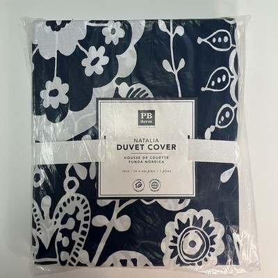 Pottery Barn Teen Natalia Boho Floral Medallion Twin Duvet Cover Blue White Dorm