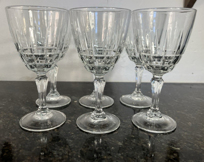 Luminarc France Weingläser Set 6 facettierte klare Stielglaskelche Vintage