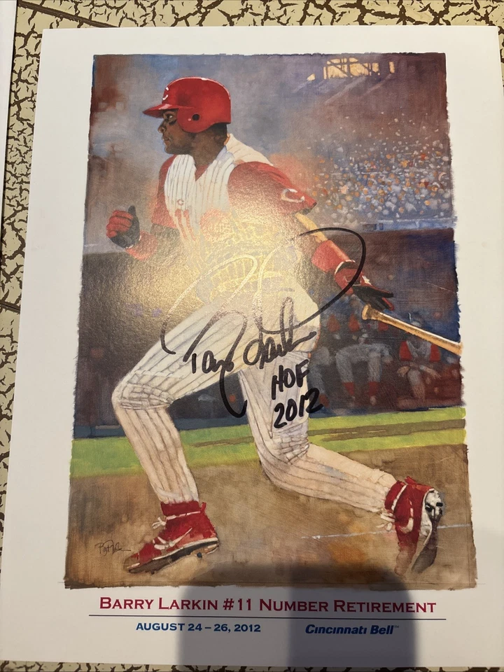 Barry Larkin autografado 8,5 X 11 SGA impressão de aposentadoria vermelhos JSA autógrafo raro - Imagem 2 de 4