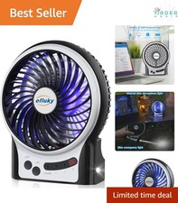 Mini Desk Fan Rechargeable USB Portable Quiet 3 Speeds LED Light