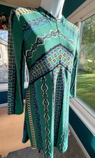 Free People Stella Long Sleeve Lined Mini Dress Sz S green Geometric Print