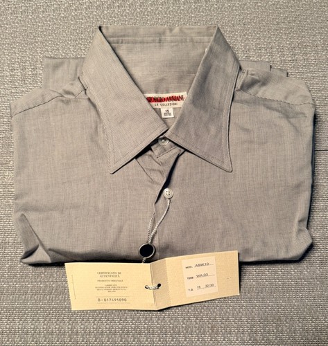 Armani Collezioni, Vintage 1990s Giorgio Armani Le Collezioni Gray Dress Shirt 15 32-33 NEW w/TAGS!