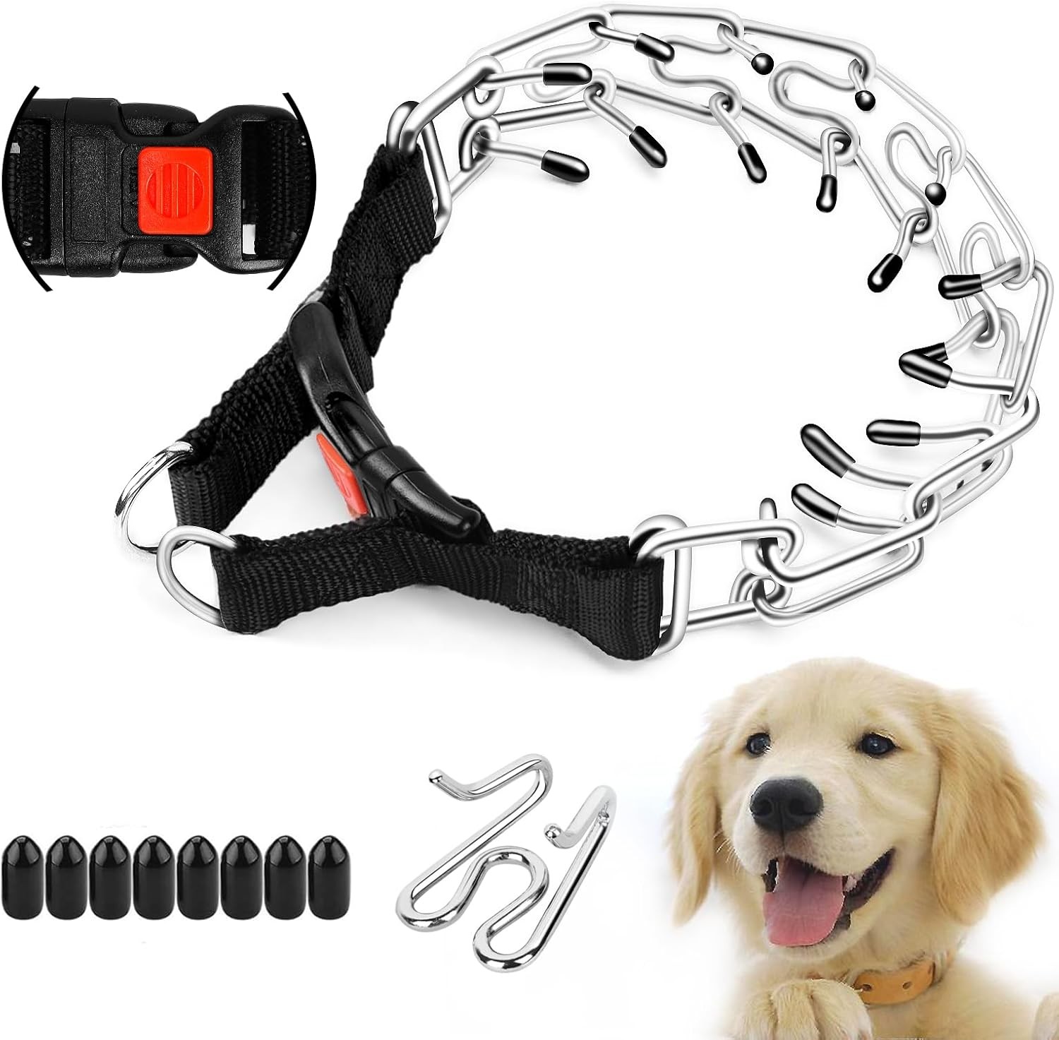 Supet Prong Collar for Dogs Training Collar, around 35 lbs), Metallic