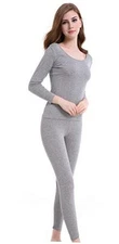 CnlanRow Thermal Underwear Women Long - Scoop Neck Ultra - Large Light Gray