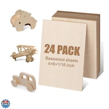 24Pack Basswood Sheets 4x6x1/16 Inch, Basswood for Laser Cutting & Engraving,...