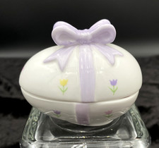 Beacon Hill Ceramic Easter Egg Candle, Purple Bow/Tulips, Trinket Box, w/Sticker