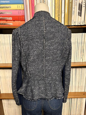 Veste Rebecca Taylor Taille 6 - Moto Jacket Matelassée Pickstitch Gris Clair, Fermeture Zip, Occasion Très Bon état