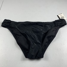 Bar III Womens Core Solids  Hipster Bikini Bottoms M Black Shirred Side Tabs NWT