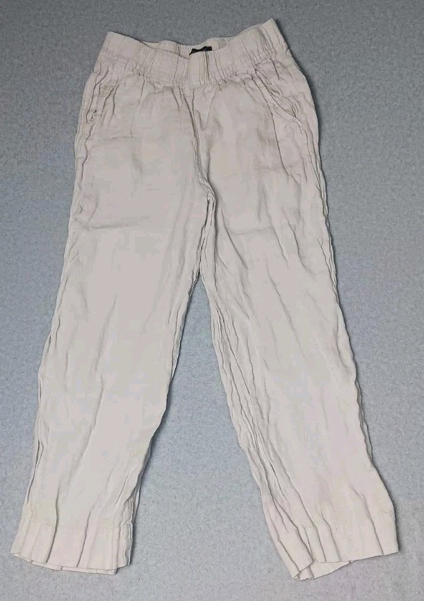 Tahari 100% Linen Pants Womens Size Small Off White Color Elastic Waist Pockets