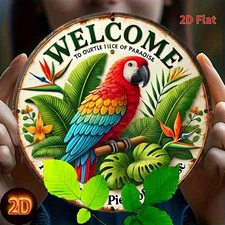 2D Flat1pcs, 2D Flat Printed Metal Sign, Welcome to Our Little Paradise Wall Art