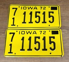 1972 Iowa License Plate Tag Pair  #71 11515  O'Brien Co.  **Unused**