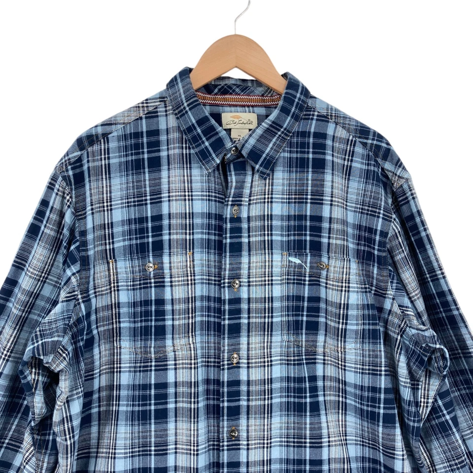 Camisa con botones Bob Timberlake para hombre XL azul a cuadros algodón mangas largas bolsillos Foto 4 de 4