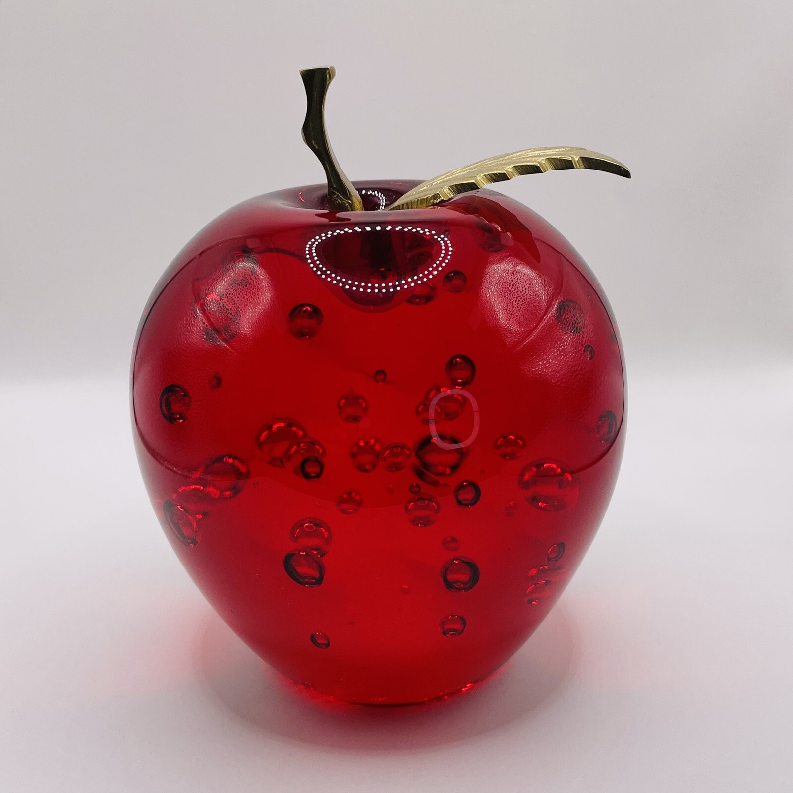 Red Glass Apple Paperweight Brass Dynasty Gallery Heirloom Collectibles Gift