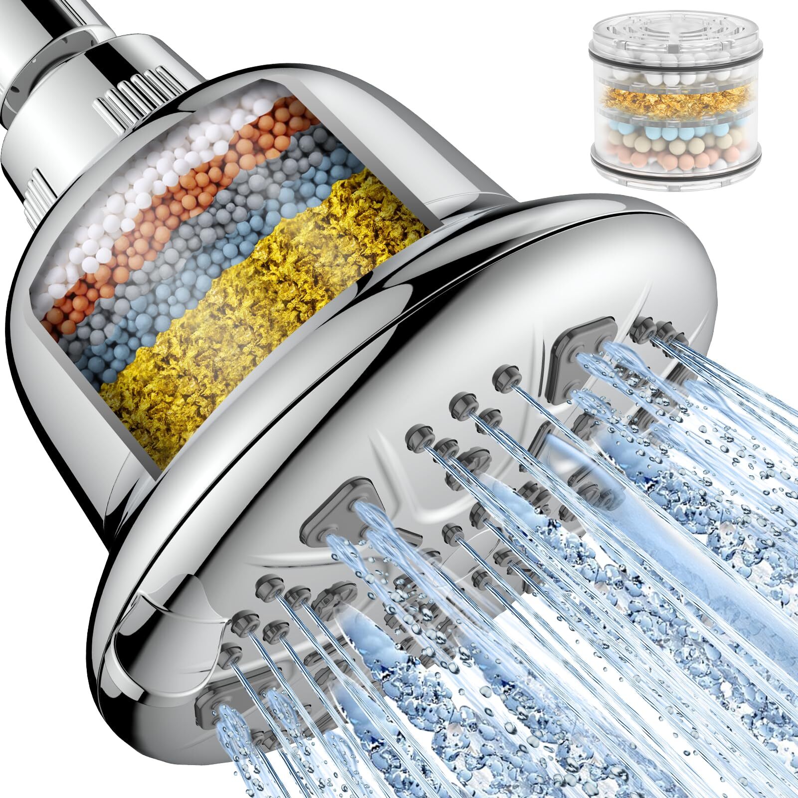 Filtered Shower Head - High Pressure Shower Head with Filter for Hard Water S...