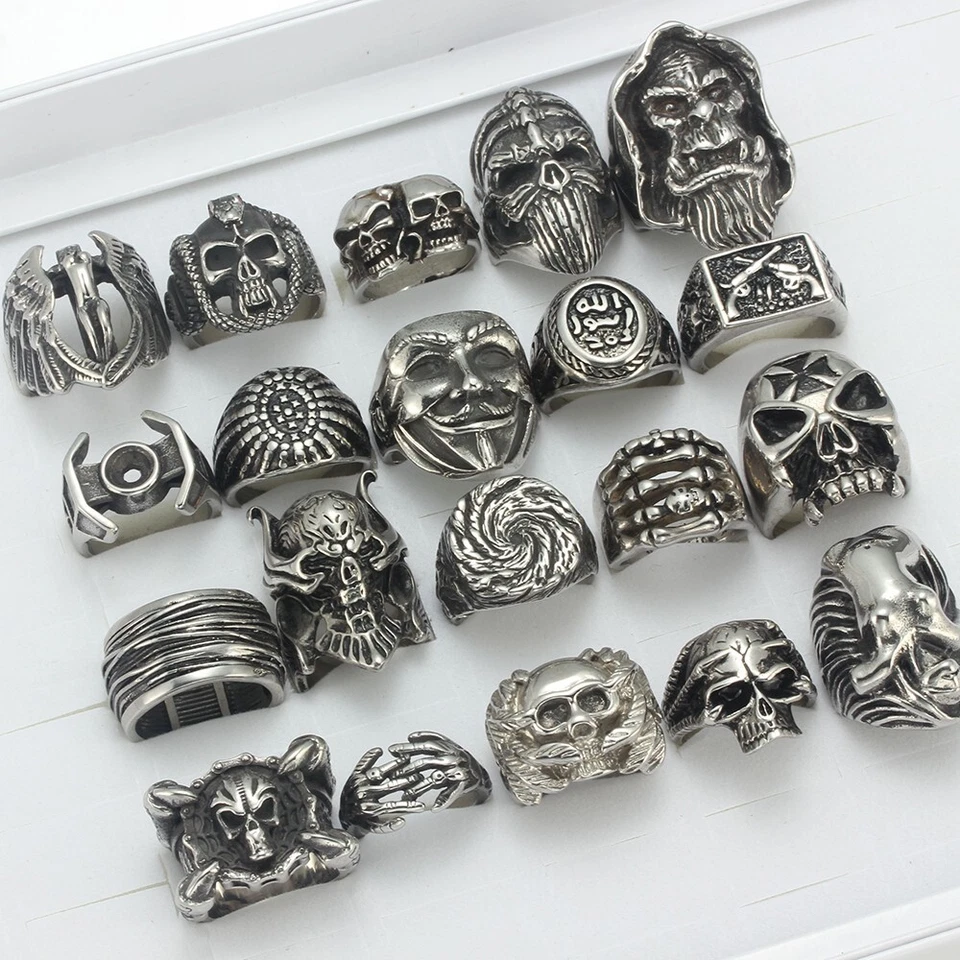20pcs /Lot Stainless Steel Skull Men Rings Punk Biker Skeleton Jewelry Wholesale - Image 2 of 4