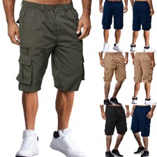 Mens Combat Cargo Shorts Half Pants Elasticated Waist Pockets Casual Trousers US