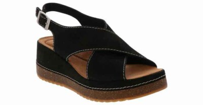 CLARKS Kassandra Step Black Nubuck Leather Cross Wedge Sandals US W EUR  39 NIB