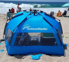 Large Pop Up Beach Tent Blue Sun Shade Canopy Shelter for 4 with UV Protection