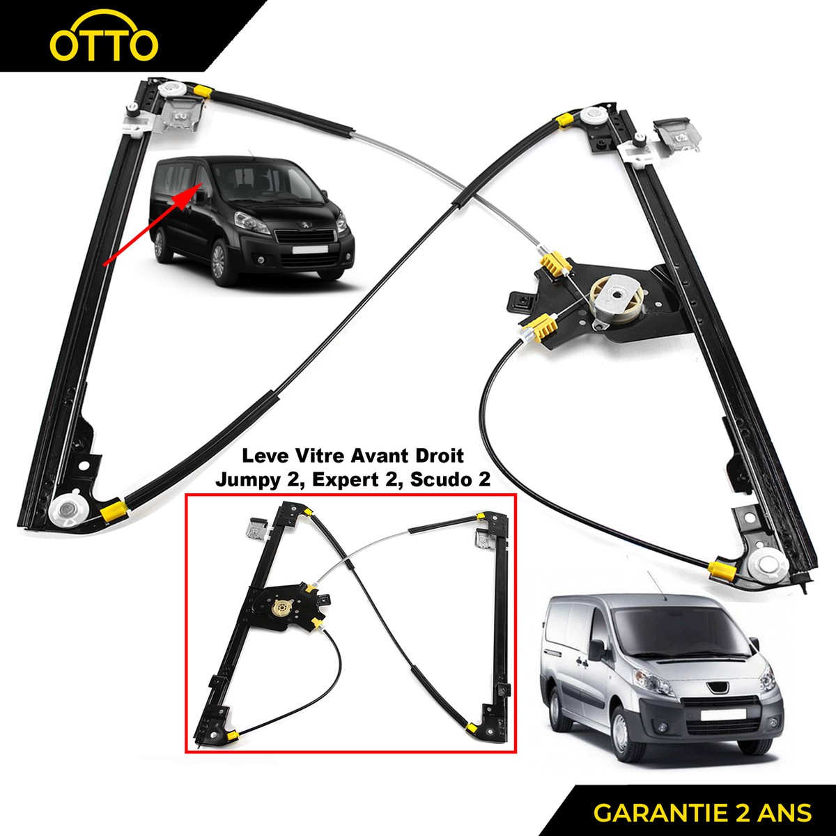 Mécanisme Lève-vitre électrique Avant Droit Passager - Compatible Expert, Jumpy II, Scudo - Marque PARTSLINE - Neuf