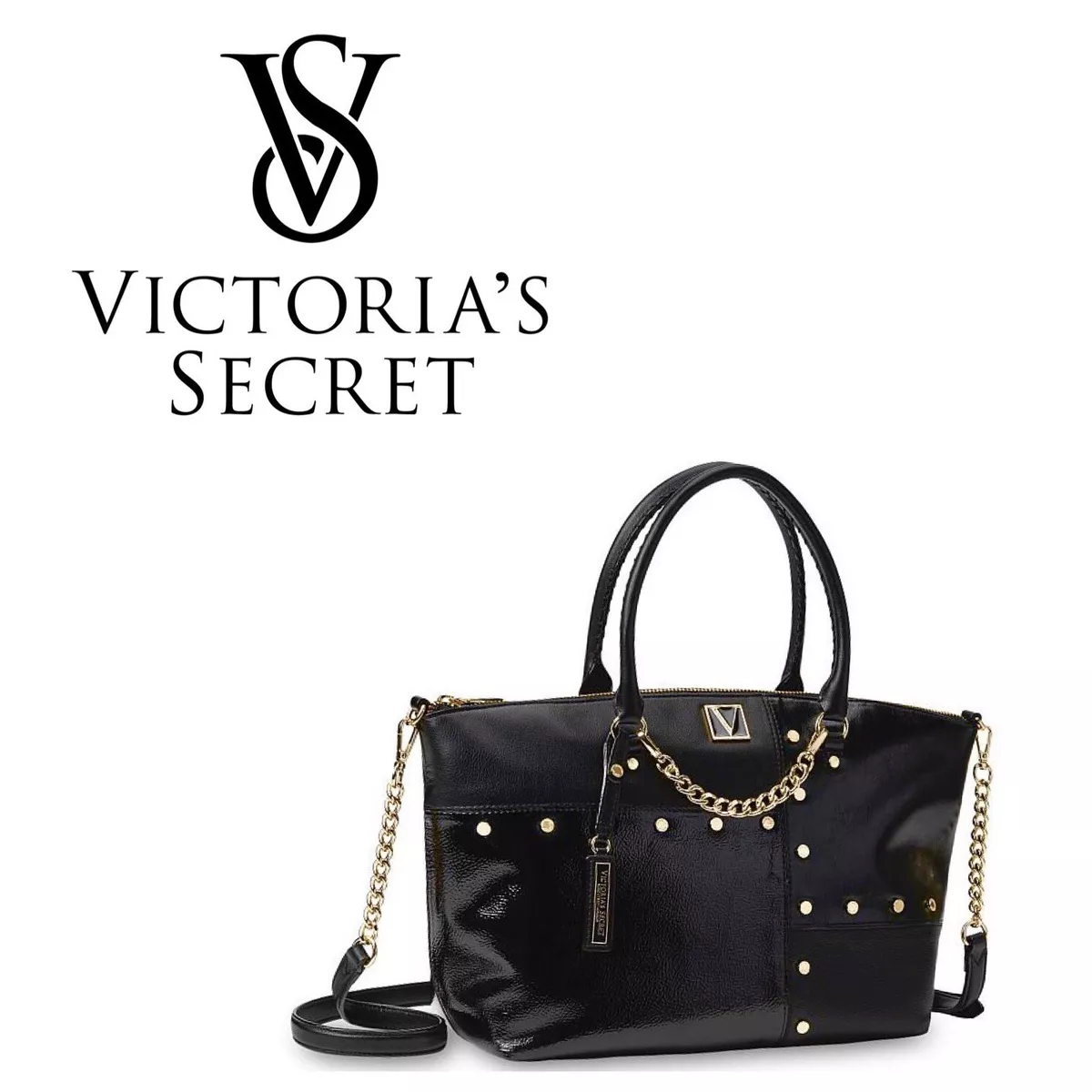 Victorias Secret The Victoria Bag Slouchy Satchel Zip Closure Large Logo Black