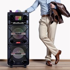 4,500W Bluetooth Speaker Rechargable Dual 10" Woofer Party FM Karaok LED AUX Mic