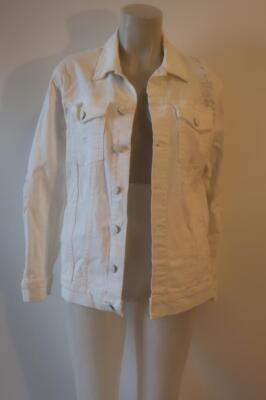 Womens Current/Elliott Oversized Trucker White Tattered Denim